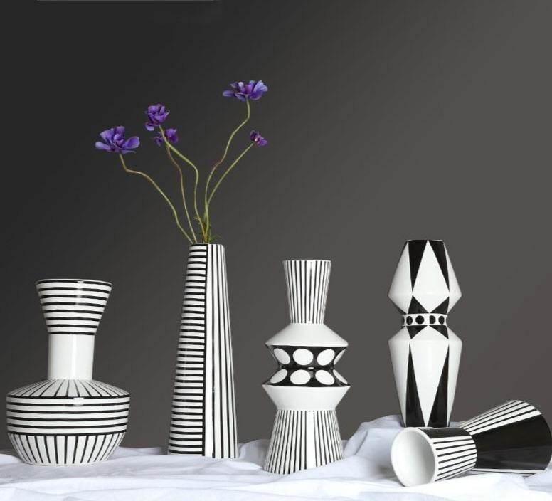 GeoStyle Monochrom Keramik Blumenvase | Geometrisches Design | Dekoration für Zuhause