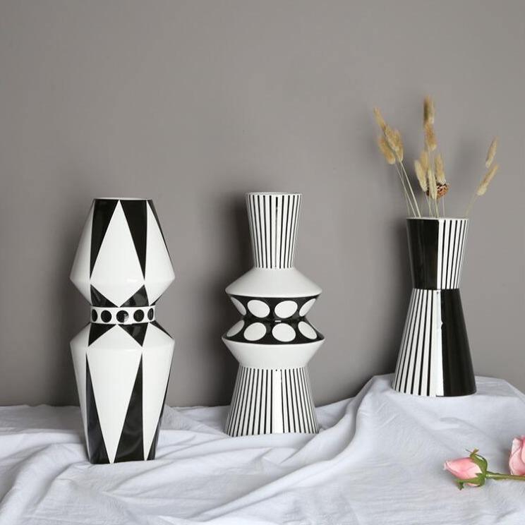 GeoStyle Monochrom Keramik Blumenvase | Geometrisches Design | Dekoration für Zuhause