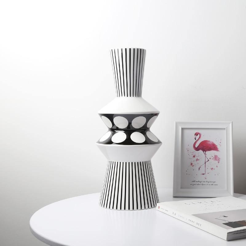 GeoStyle Monochrom Keramik Blumenvase | Geometrisches Design | Dekoration für Zuhause