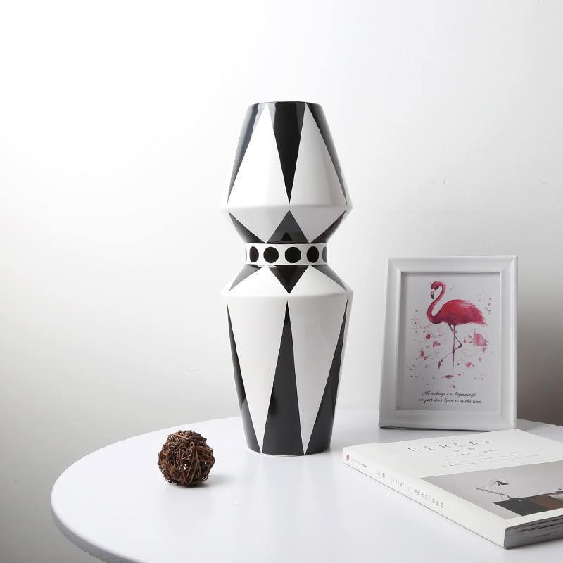 GeoStyle Monochrom Keramik Blumenvase | Geometrisches Design | Dekoration für Zuhause