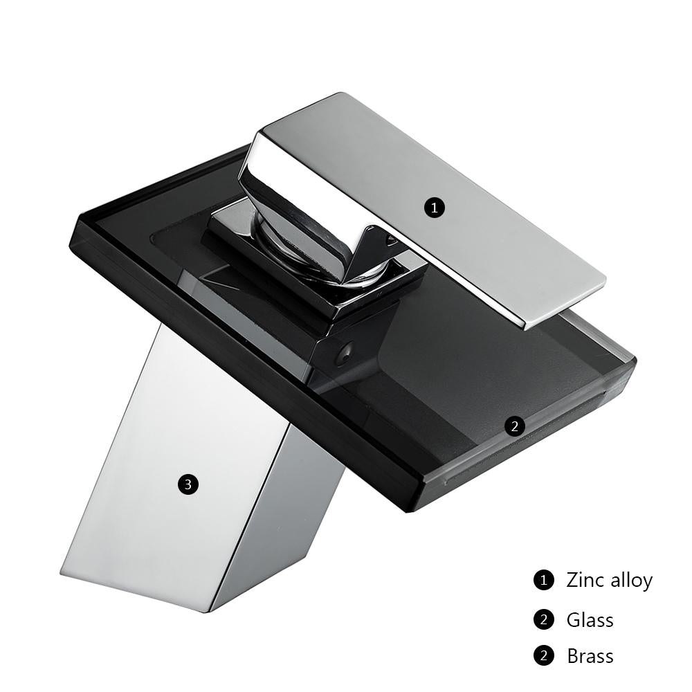 GlasNixia - Badezimmer Glasarmatur mit Mischbatterie | Modernes Design | Wasserfall-Auslauf | Langlebige Waschtischarmatur