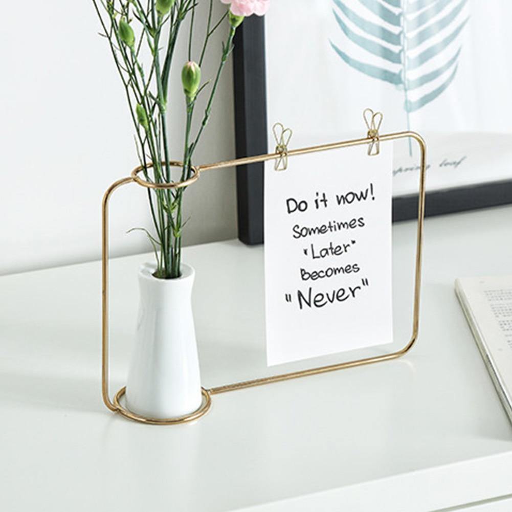 FrameVase - Metall Bilderrahmen mit Keramikvase und Clips | Dekorative Fotoanzeige | Moderne Wohndeko