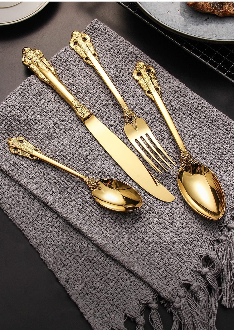 EternaVintage Besteckset - Royal Design | Hochwertiges Vintage-Besteck | Gold & Silber | Perfekt für Dinner & Feste