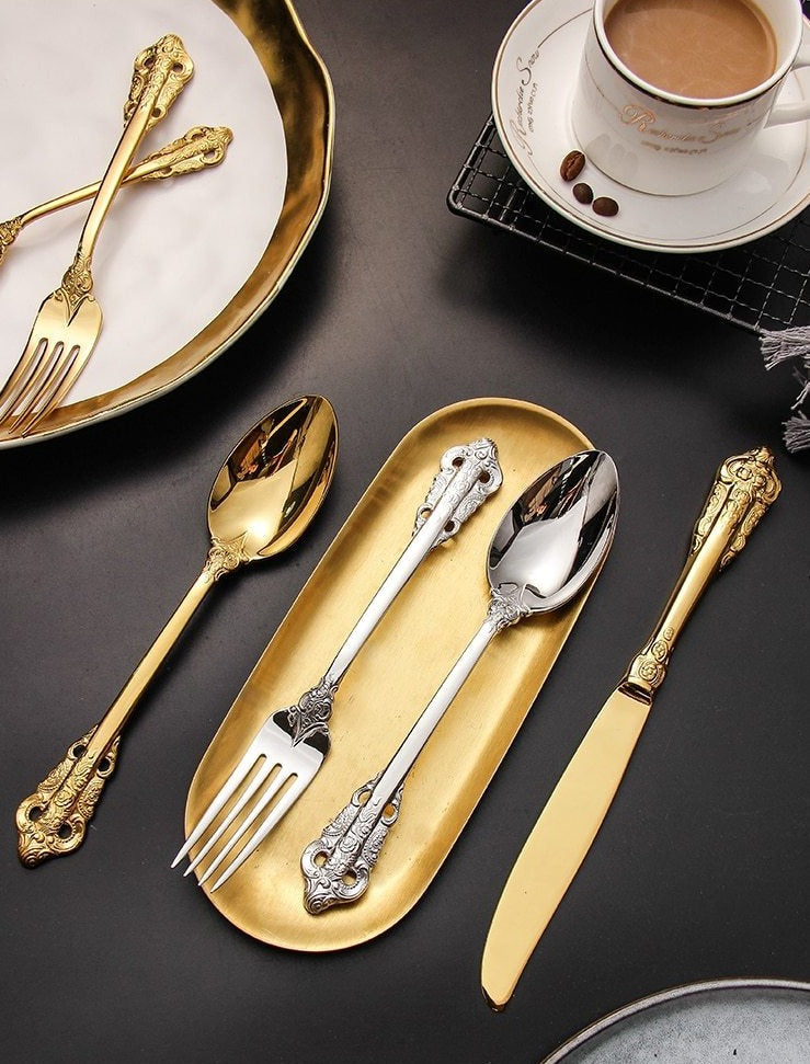 EternaVintage Besteckset - Royal Design | Hochwertiges Vintage-Besteck | Gold & Silber | Perfekt für Dinner & Feste