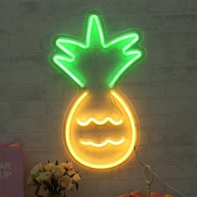 GlowFruit Ananas Neon Wanddekoration | LED Leuchte | Tropisches Ambiente | Wandkunst
