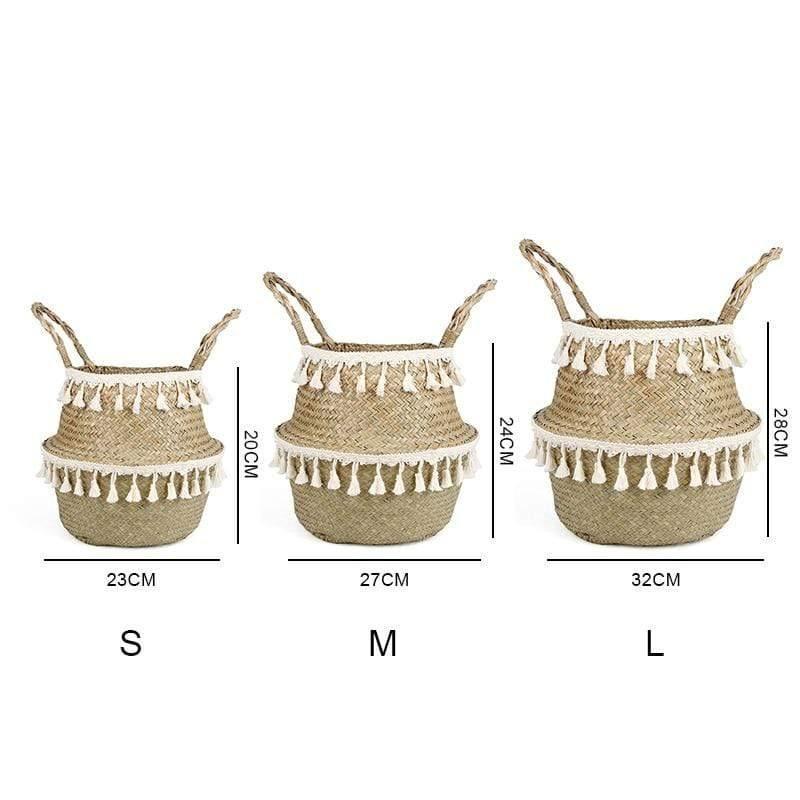 BohoWave Handgefertigter Seegras-Korb | Geflochten | Boho-Stil | Aufbewahrung & Deko | Pflanzenkorb | Vielseitig & Langlebig