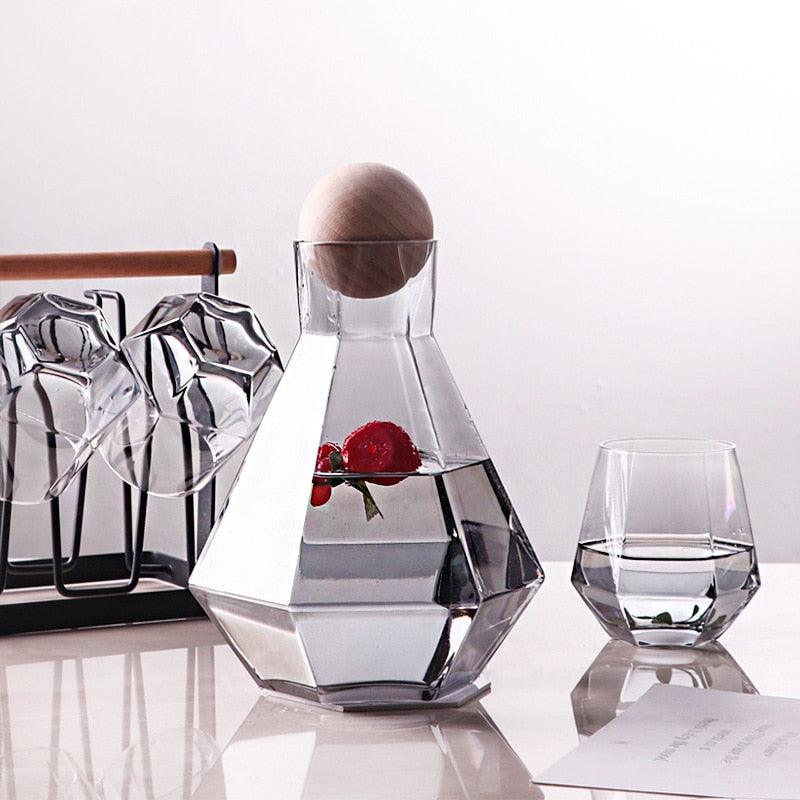 Glasselle Diamant Glas Set | Handgefertigte Trinkgläser & Karaffen | Luxuriöse Glasware für Wein, Wasser & Cocktails