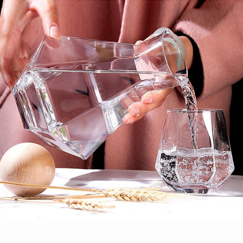 Glasselle Diamant Glas Set | Handgefertigte Trinkgläser & Karaffen | Luxuriöse Glasware für Wein, Wasser & Cocktails