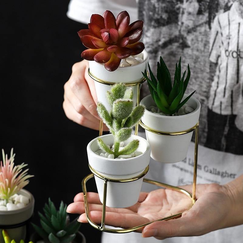 Plantera Ceramic Multi-Planter mit Metallständer | Modernes Design | Stilvolle Pflanzenaufbewahrung