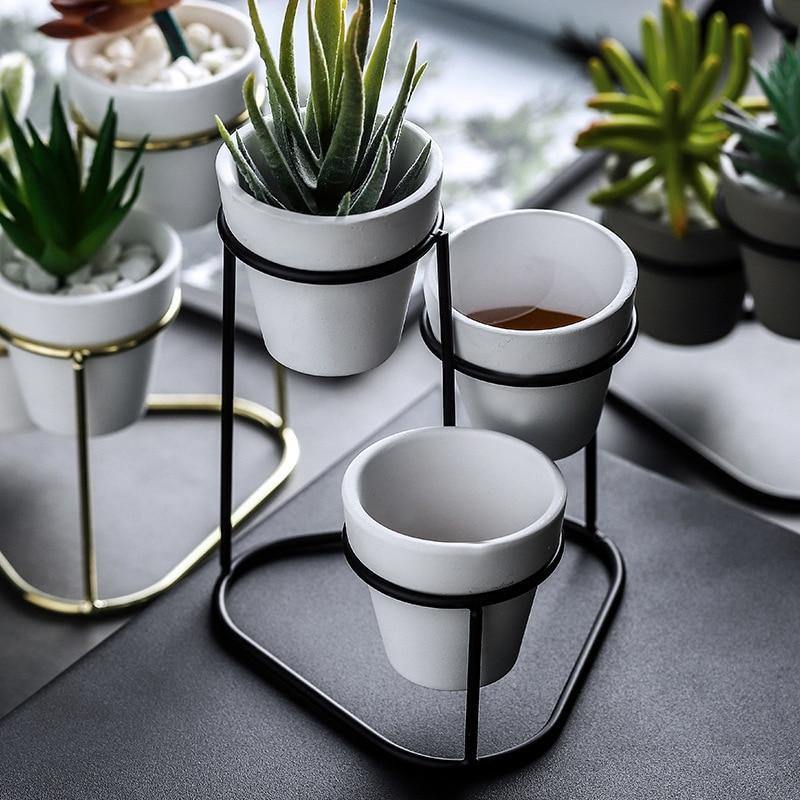 Plantera Ceramic Multi-Planter mit Metallständer | Modernes Design | Stilvolle Pflanzenaufbewahrung