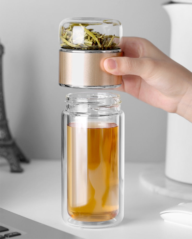 TeaBloom Doppelglas-Tee-Infuser-Flasche | 2-in-1 Design | Isoliert | Nachhaltig | Für Unterwegs