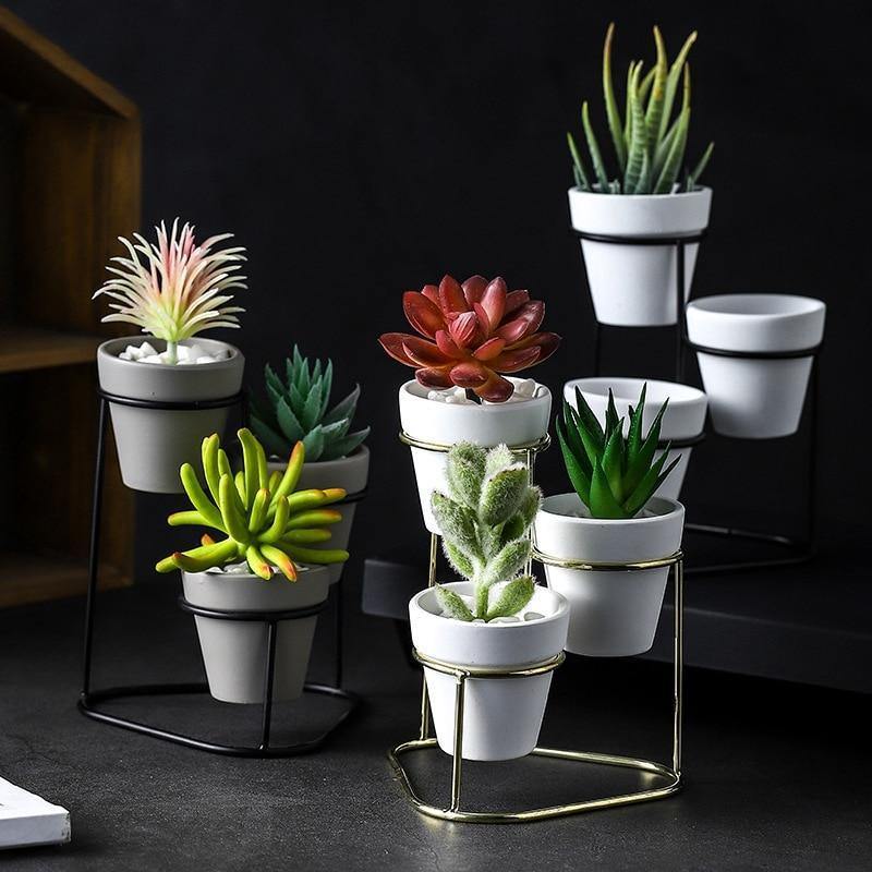Plantera Ceramic Multi-Planter mit Metallständer | Modernes Design | Stilvolle Pflanzenaufbewahrung