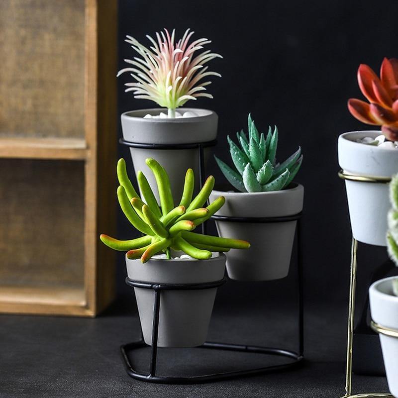 Plantera Ceramic Multi-Planter mit Metallständer | Modernes Design | Stilvolle Pflanzenaufbewahrung