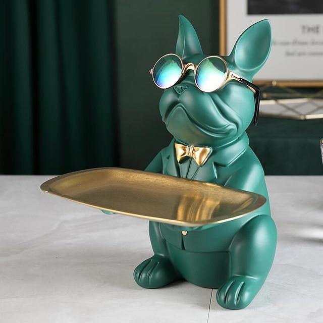 BulldogVault Deko-Spardose mit Tablett | Französische Bulldogge Statue | Stilvoll & Praktisch
