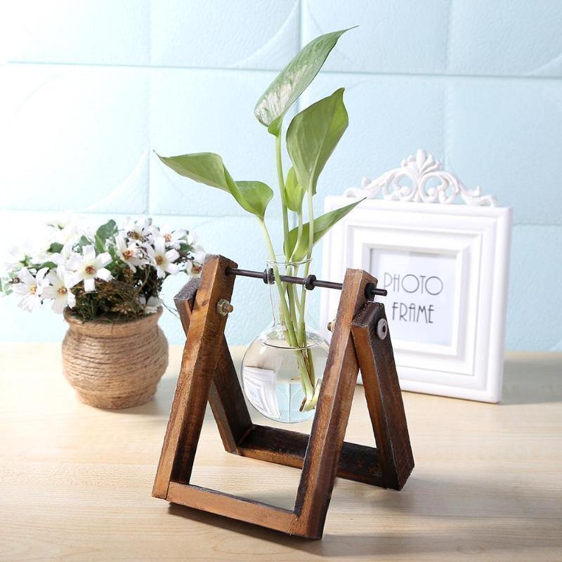 EcoGrow Glas Anzuchtvase mit Holzständer | Minimalistisches Design | Pflanzgefäß für Zuhause | Deko für Pflanzenliebhaber