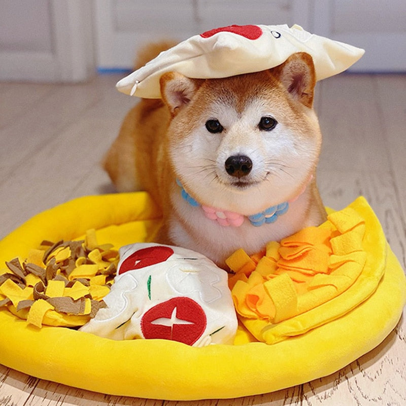 Pupizza Schnüffelmatte & Weiches Hundebett | Interaktives Design | Fördert Spiel & Entspannung | Für Welpen & Hunde