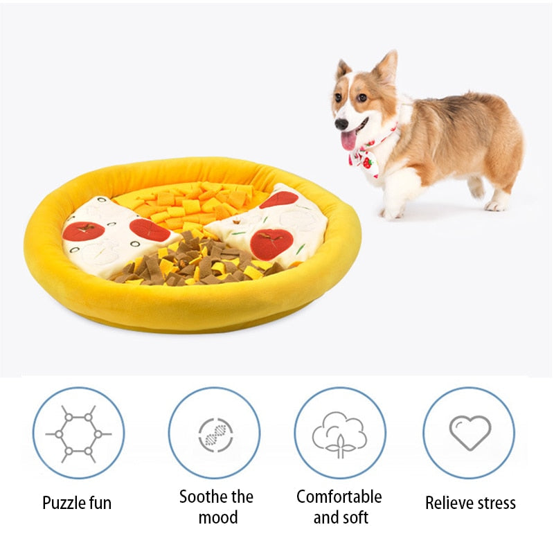 Pupizza Schnüffelmatte & Weiches Hundebett | Interaktives Design | Fördert Spiel & Entspannung | Für Welpen & Hunde