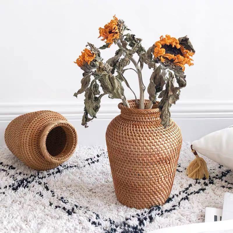 RattanCraft Handgefertigte Rattan-Vase | Natürliches Design | Boho-Stil | Perfekt für Dekoration und Blumenarrangements