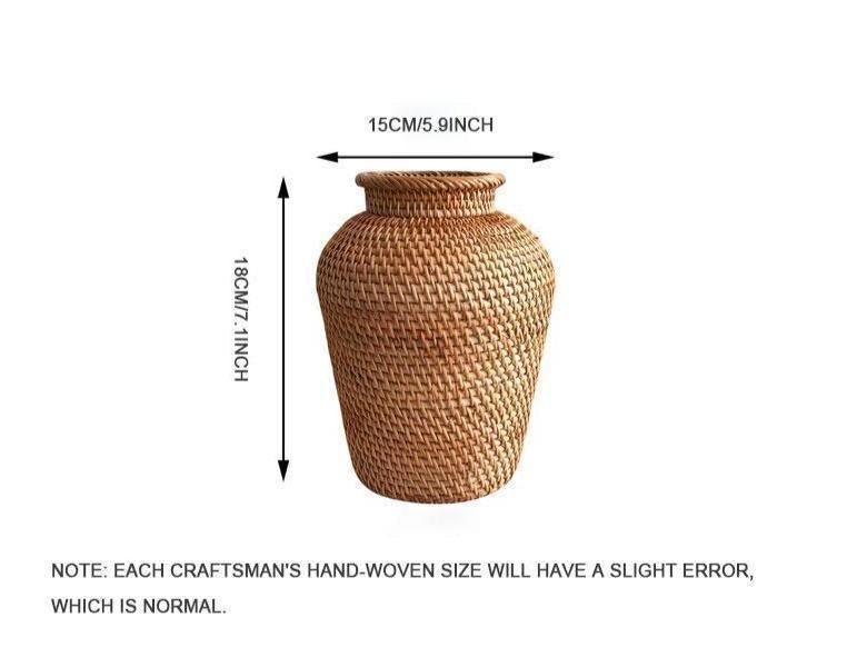 RattanCraft Handgefertigte Rattan-Vase | Natürliches Design | Boho-Stil | Perfekt für Dekoration und Blumenarrangements