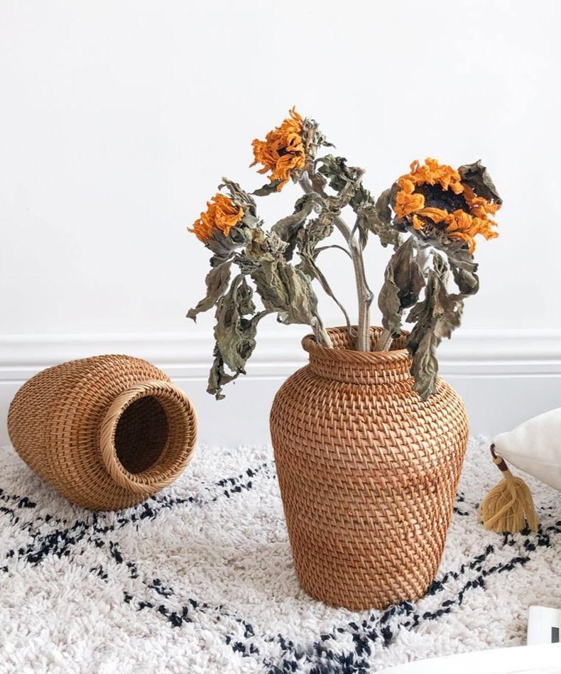 RattanCraft Handgefertigte Rattan-Vase | Natürliches Design | Boho-Stil | Perfekt für Dekoration und Blumenarrangements