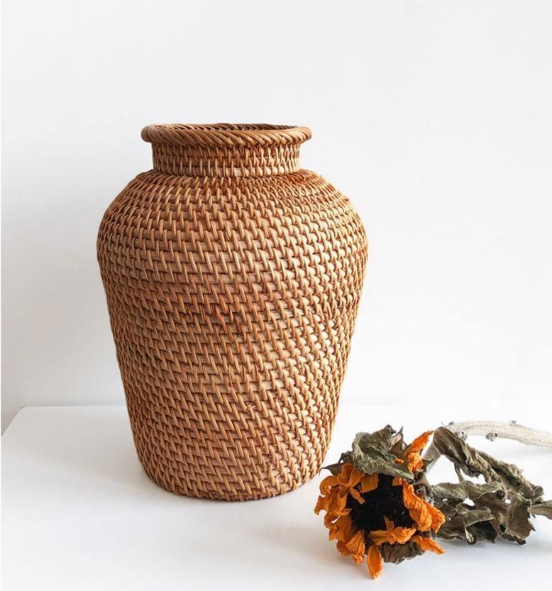 RattanCraft Handgefertigte Rattan-Vase | Natürliches Design | Boho-Stil | Perfekt für Dekoration und Blumenarrangements