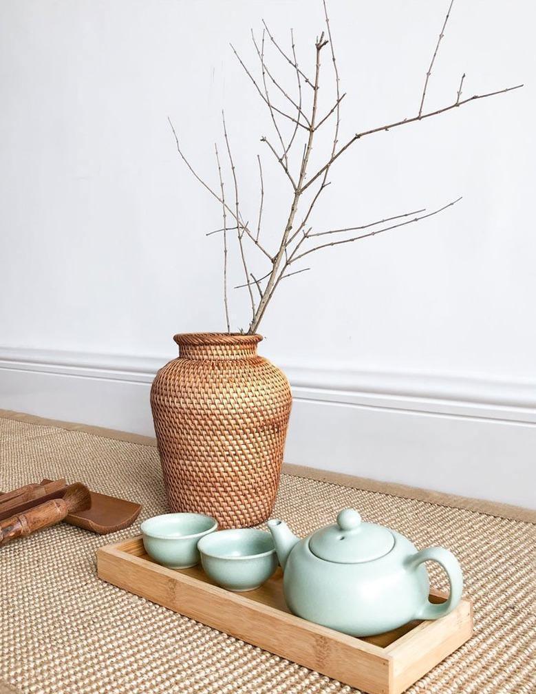 RattanCraft Handgefertigte Rattan-Vase | Natürliches Design | Boho-Stil | Perfekt für Dekoration und Blumenarrangements