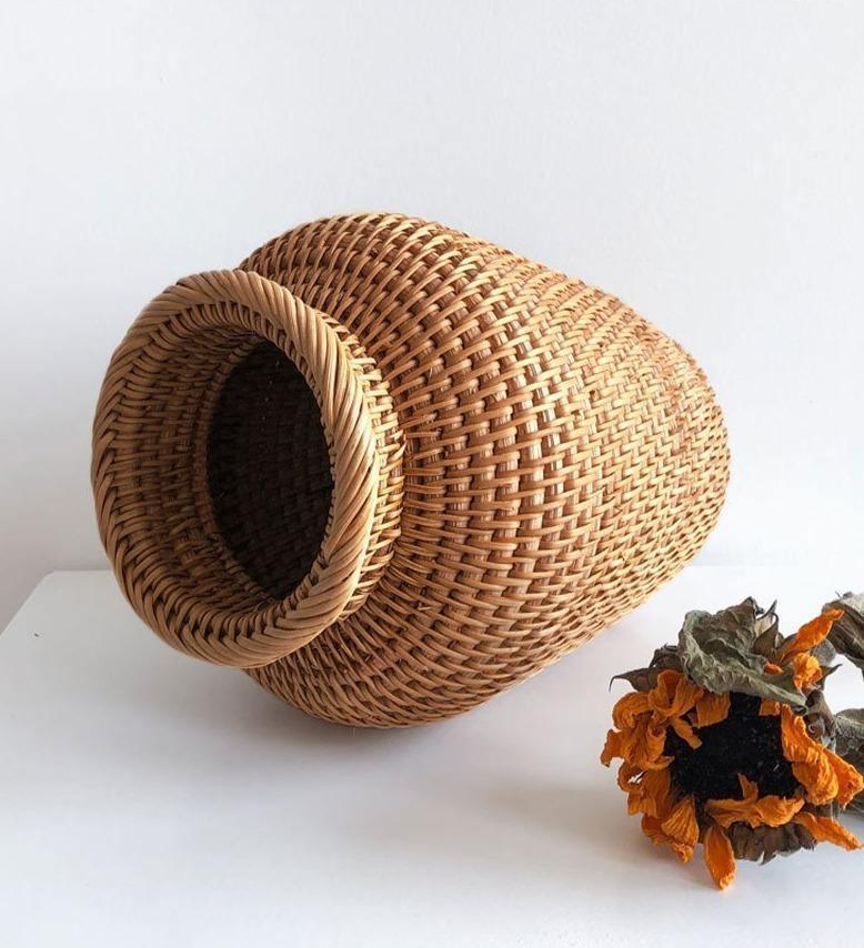 RattanCraft Handgefertigte Rattan-Vase | Natürliches Design | Boho-Stil | Perfekt für Dekoration und Blumenarrangements