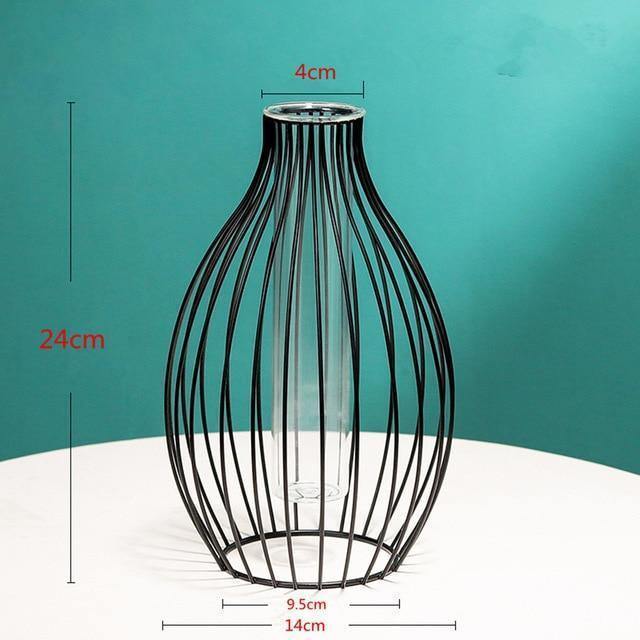FloraFrame Geometrische Eisen-Vase mit Glasröhre | Minimalistisches Design | Moderne Deko für Zuhause und Büro