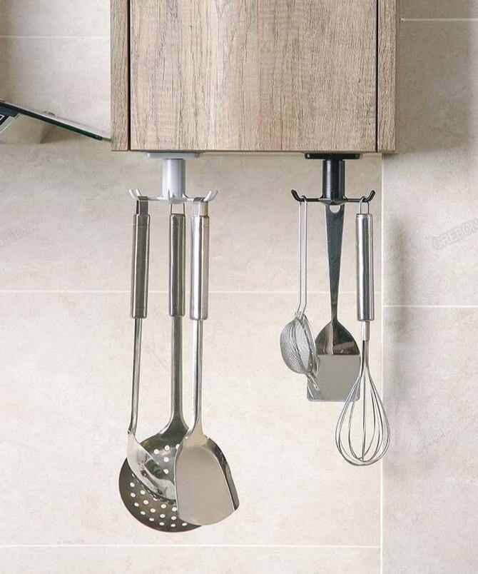 TwistHook Drehbarer Küchenutensilienhalter | 6-Haken Organizer | Platzsparende Aufbewahrung für unter dem Schrank