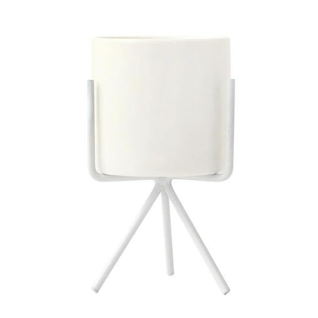 GeoPlanter Kompakter Keramikpflanztopf mit Geometrischem Metallständer | Modernes Design | Tischdekoration für Zuhause