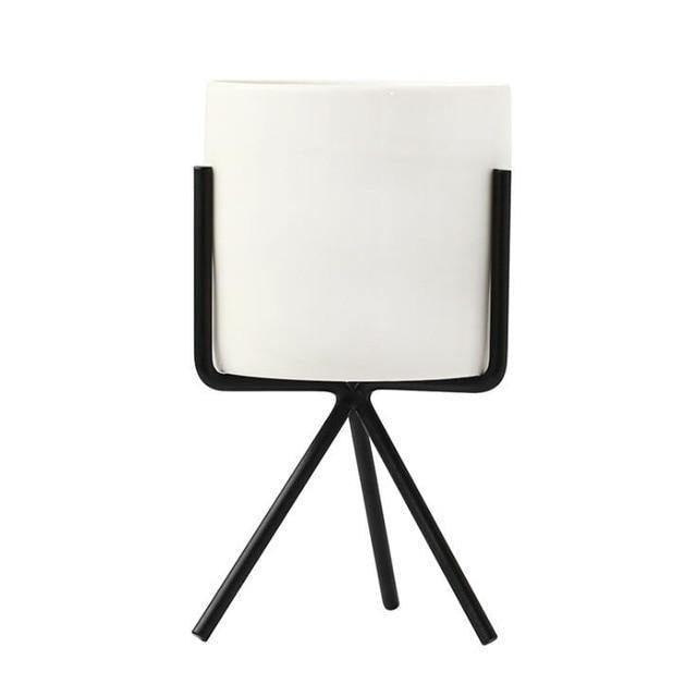 GeoPlanter Kompakter Keramikpflanztopf mit Geometrischem Metallständer | Modernes Design | Tischdekoration für Zuhause