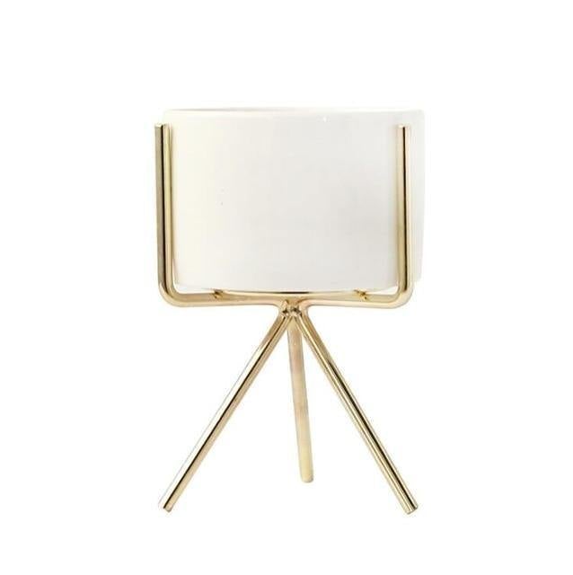 GeoPlanter Kompakter Keramikpflanztopf mit Geometrischem Metallständer | Modernes Design | Tischdekoration für Zuhause