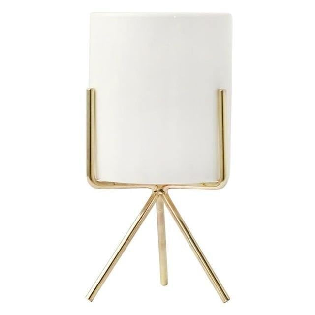 GeoPlanter Kompakter Keramikpflanztopf mit Geometrischem Metallständer | Modernes Design | Tischdekoration für Zuhause