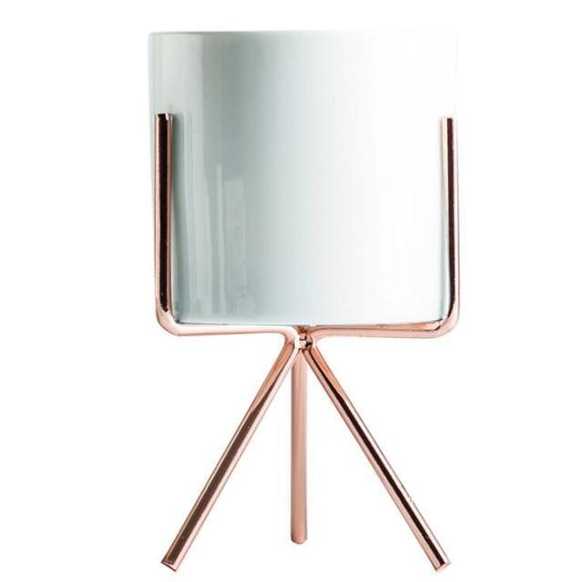 GeoPlanter Kompakter Keramikpflanztopf mit Geometrischem Metallständer | Modernes Design | Tischdekoration für Zuhause