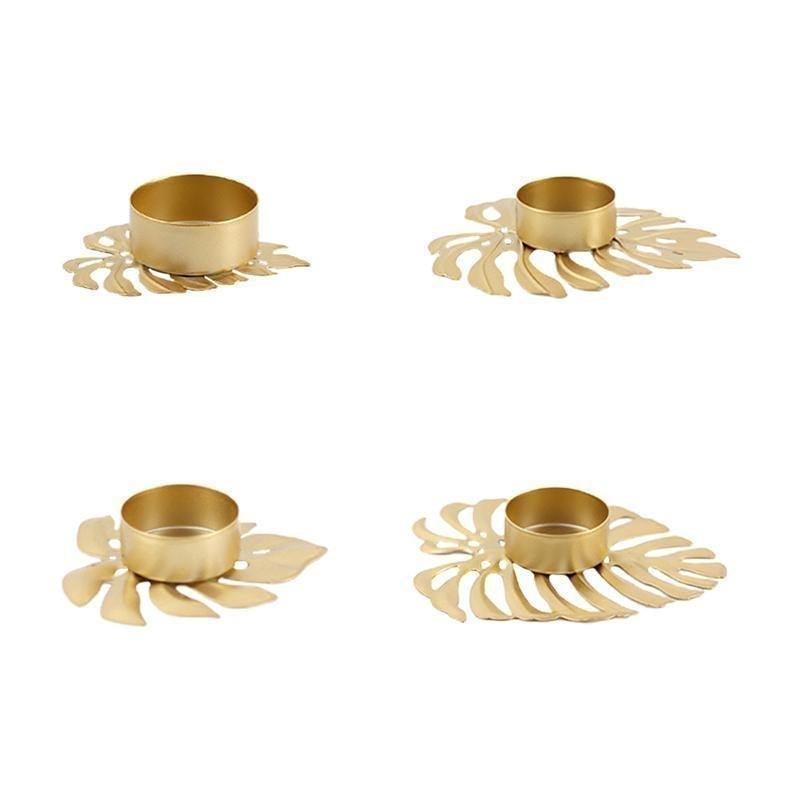 LeafGlow Monstera Blatt Teelichthalter aus Eisen | Elegante Kerzenhalter Deko | 4er Set für Zuhause & Garten