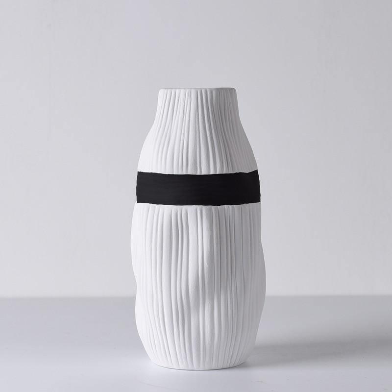 RibbonVase Strukturierte Keramikvase mit Kontrastband | Elegantes Design | Dekoration für Zuhause | Schwarz oder Weiß