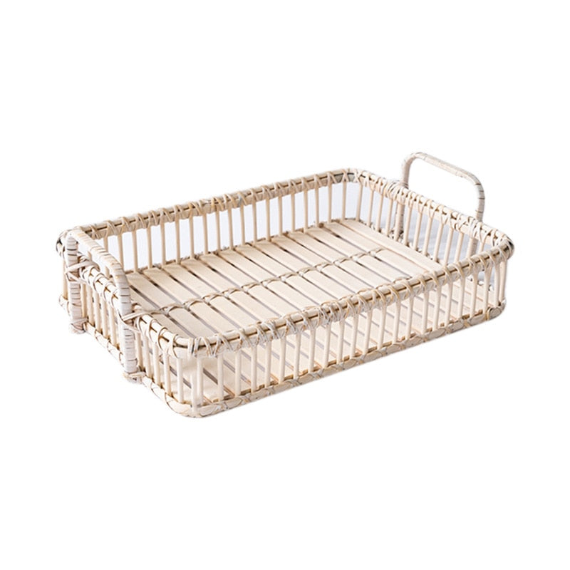 CaneCraft Rechteckiges Handgefertigtes Rattan Tablett | Boho-Design | Vielseitiges Serviertablett | Natürlich & Stilvoll