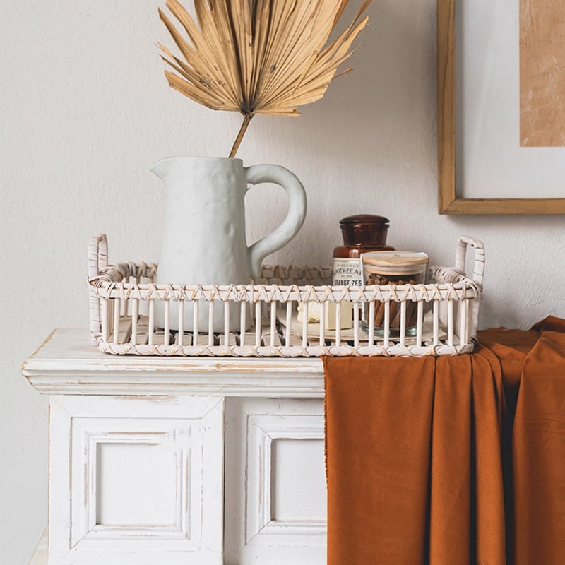 CaneCraft Rechteckiges Handgefertigtes Rattan Tablett | Boho-Design | Vielseitiges Serviertablett | Natürlich & Stilvoll