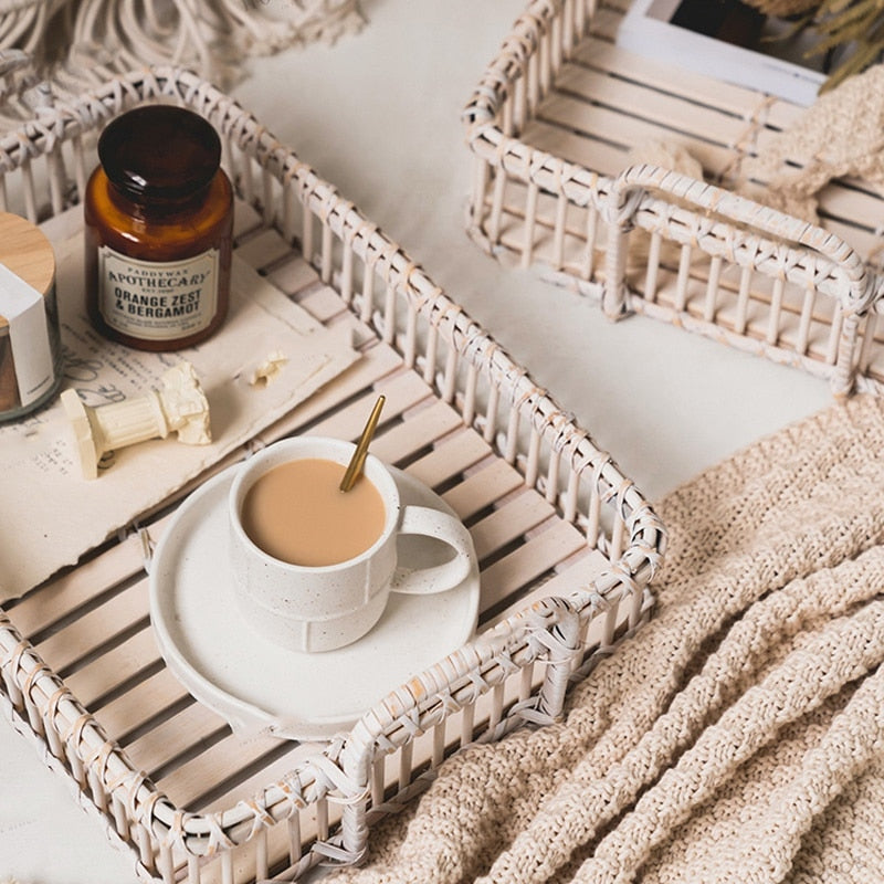 CaneCraft Rechteckiges Handgefertigtes Rattan Tablett | Boho-Design | Vielseitiges Serviertablett | Natürlich & Stilvoll