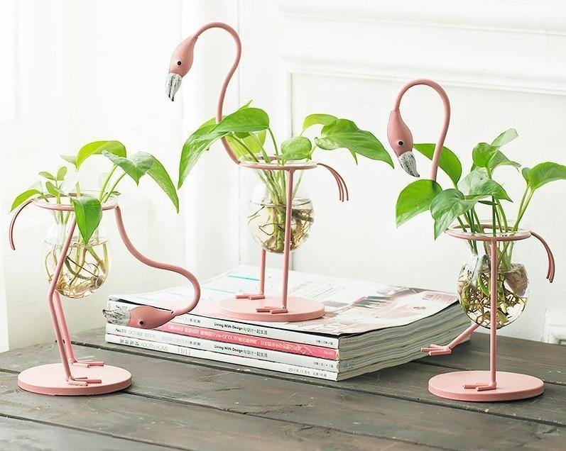 FlamigoBloom Tropische Deko-Vase | Zimmerpflanzengefäß | Stilvolle Glasvase mit Flamingo-Design