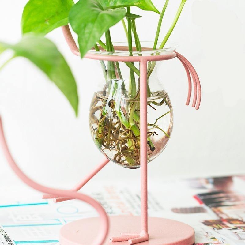 FlamigoBloom Tropische Deko-Vase | Zimmerpflanzengefäß | Stilvolle Glasvase mit Flamingo-Design