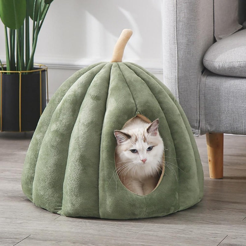 PurrPumpkin Kürbis-Katzenhöhle mit Abnehmbarem Kissen | Gemütliches Versteck | Komfort & Stil für Katzen