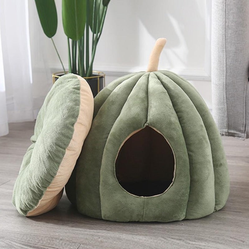 PurrPumpkin Kürbis-Katzenhöhle mit Abnehmbarem Kissen | Gemütliches Versteck | Komfort & Stil für Katzen