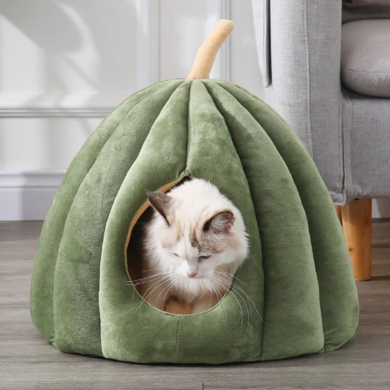 PurrPumpkin Kürbis-Katzenhöhle mit Abnehmbarem Kissen | Gemütliches Versteck | Komfort & Stil für Katzen