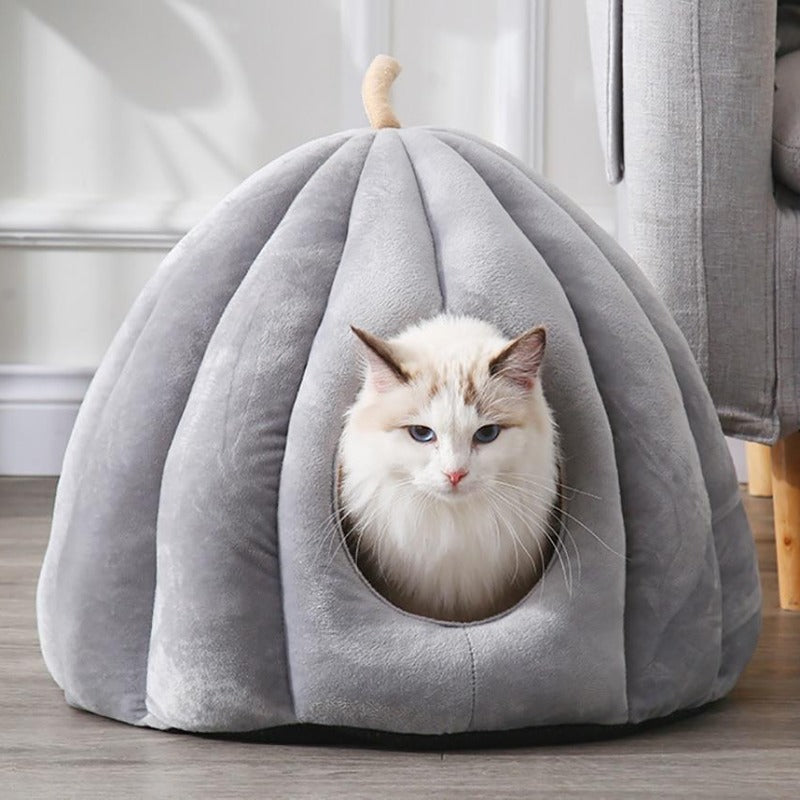 PurrPumpkin Kürbis-Katzenhöhle mit Abnehmbarem Kissen | Gemütliches Versteck | Komfort & Stil für Katzen