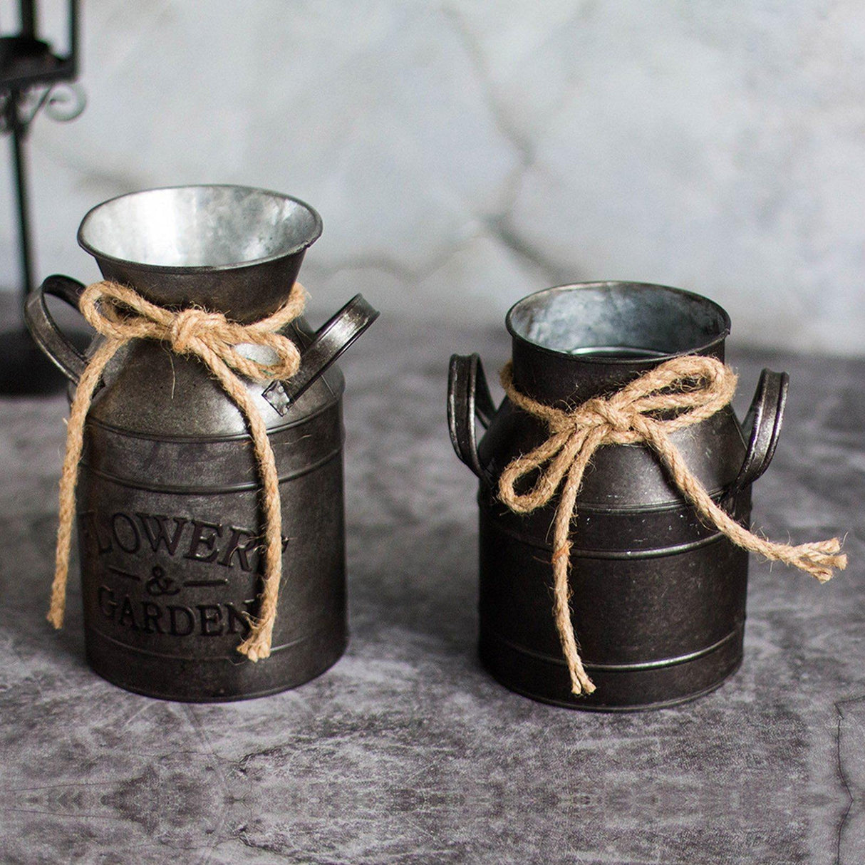 BloomTin Klassischer Eisen-Blumentopf mit Juteseil | Vintage-Design | Perfekt für Pflanzen & Deko | In Zwei Größen Erhältlich