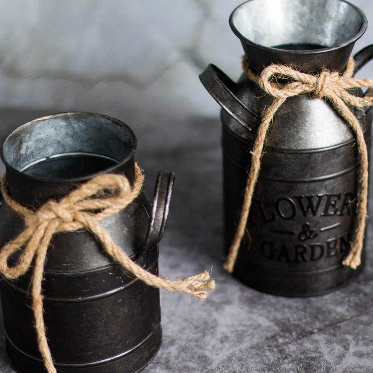 BloomTin Klassischer Eisen-Blumentopf mit Juteseil | Vintage-Design | Perfekt für Pflanzen & Deko | In Zwei Größen Erhältlich