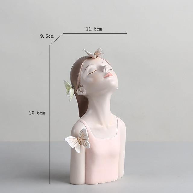 ButterflyAura Mädchenfigur Deko | Stilvolle Schmetterlings-Mädchen Ornamente | Vase & Tablett Design