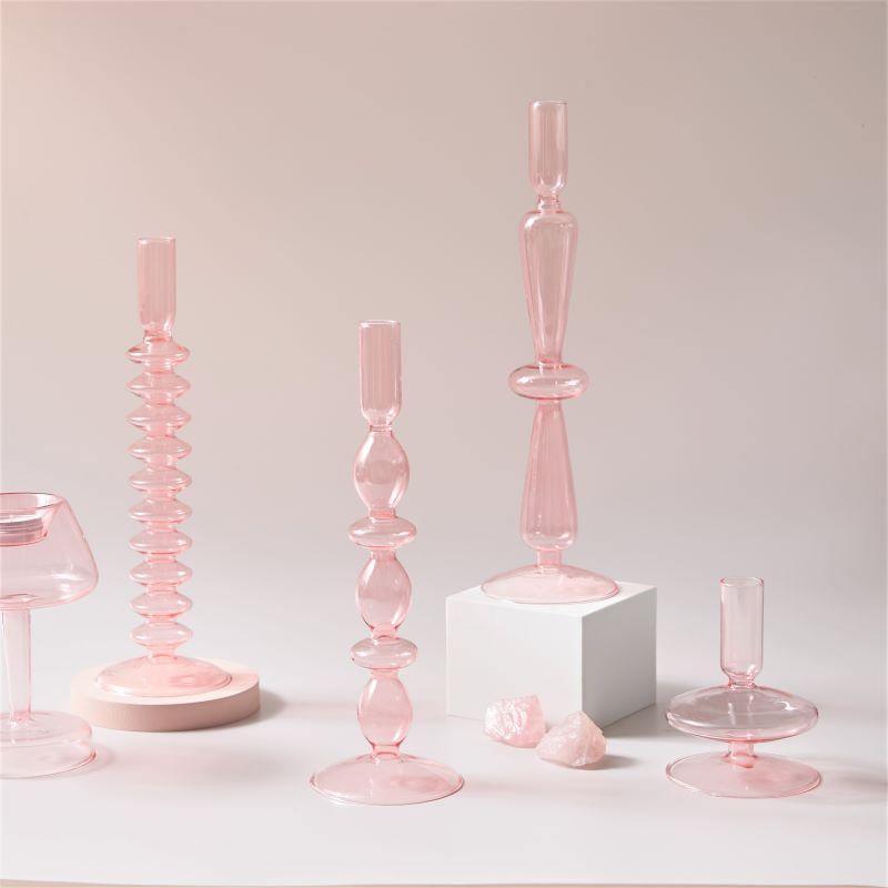 Rosivina Pink Glas Kerzenhalter & Vasen Set | Elegantes Design | Vielseitige Tischdekoration