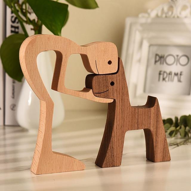 PawCraft Handgeschnitzte Holzfiguren | Hunde & Menschen Figuren | Zeitlose Dekoration | Perfekt für Tierliebhaber